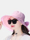 Women Cotton Polyester Bowknot Big Brim Sunscreen All-match Bucket Hat - Pink