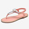 Women Beading Decor Elastic Flat Slip On Beach Clip Toe Sandals - Pink