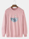 Mens Cotton Solid Color Space Chest Print Loose Casual Crew Neck Sweatshirt - Pink