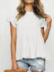 Solid Ruffle Short Sleeve Casual Blouse - White