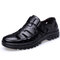 Men Hollow Out Hook Loop Non Slip Cow Leather Business Casual Sandals - Black