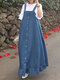 Denim Ruffle Straps Button Sleeveless Plus Size Maxi Dress - Light Blue