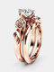 2 Pcs/Set Trendy Luxury Inlaid Rhinestone 3D Flower Double-layer Circle Geometric-shaped Alloy Wedding Ring - Rose Gold