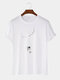 Plus Size Mens Fashion Swing Astronaut Cartoon Print Cotton T-Shirt - White