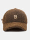 Unisex Lambswool Plush B Letter-shaped Patch Autumn Winter Warmth Baseball Cap - Maroon