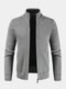 Mens Ribbed Knit Zip Front Stand Collar Cotton Solid Slant Pocket Cardigans - Gray