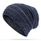 Women's Solid Stripe Knit Skullies Beanie Hat Casual Ear Protection Windproof Warm Outdoor Hat - Blue