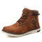 Men Cow Leather Non Slip Warm Lining Outdoor Casual Ankle Boots - Brown