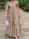 Women Solid Tiered Square Collar Ruffle Sleeve Maxi Dress - Apricot