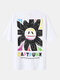 Mens Graffiti Sunflower Back Graphic Loose Cotton Short Sleeve T-Shirts - White