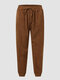 Solid Drawstring Elastic Waist Pocket Harem Pants Women - Brown