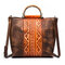 Brenice Splicing Handmade Tote Handbags Vintage Cowhide Shoulder Bags - Orange