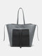 Women Vintage Faux Leather Large Capacity Color Matching Double Side Handbag Tote - Black