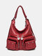 Vintage Multi-pocket Brown Shoulder Bag Handbag Tote - Red