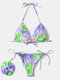 Women Tie Dye String Halter Backless Micro Bikinis Beachwear With Scrunchie - Purple