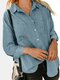 Solid Dual Pocket Lapel Button Front Long Sleeve Shirt - Blue