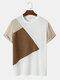 Mens Color Block Stitching Crew Neck Short Sleeve T-Shirts - White