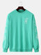 Mens Bear Planet Rocket Print Drop Shoulder Cotton Pullover Sweatshirts - Green