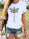 Bee Letter Print Short Sleeve O-neck Casual T-shirt For Women - White