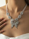 Trendy Full Rhinestone Butterfly-shape Pendant Pig Nose Buckle Rhinestone Alloy Necklace - Silver