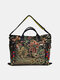 Women Ethnic Peacock Embroidery Tassel Handbag Tote - Black