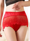 Women High Waisted Modal Lace Patchwork Full Hip Soft Thin Comfy Smooth Panty - Red