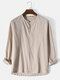 Mens 100% Cotton Solid Color Button Long Sleeve Henley Shirt - Khaki