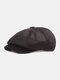 Men Dacron Mesh Solid Color Breathable Simple Casual Octagonal Hat Berets - Black