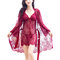 Pajamas Ladies Sexy Strap Nightdress Long-sleeved V-neck Three-piece Suit - Wine Red