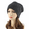 Women Autumn Winter Warm Knit Hat Outdoor Stripes Skullies Beanies Cap  - Black