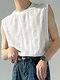 Mens Lace Solid Sleeveless Crew Neck Tank Top - أبيض