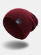 Men Stripe Knitted Solid Color Letter Cloth Label All-match Warmth Beanie Hat - Wine Red