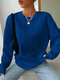 Women Cable Knit Crew Neck Casual Pullover Sweatshirt - Blue