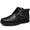 Men Genuine Leather Non Slip Warm Lining Metal Buckle Casual Boots - Black