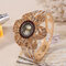 Vintage Geometric Large Flower Disc Bracelet Watch Personality Rhinestone Quartz WristWatch - Coffee