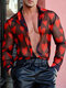 Masculino Coração Estampado Transparente Manga Longa Camisa - Preto