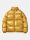Mens Thicken Reflective Warm Stand Collar Zipper Casual Down Coat - Gold