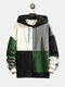 Mens Patchwork Contrast Color Muff Pockets Drawstring Hoodies - Grey