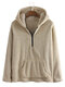 Mens Winter Double Fleece Warm Long Sleeve Hooded Zipper Fly Hoodies Sweatshirts - Beige
