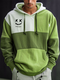 Mens Smile Color Block Patchwork Kangaroo Pocket Drawstring Hoodies - Green