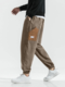 Mens Contrast Pocket Elastic Cuff Casual Corduroy Pants - Khaki
