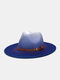 Unisex Woolen Gradient Color Rivet Pin Buckle Strap Decoration Wide Brim Fashion Fedora Hat - Royal Blue