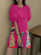 Vestido feminino com estampa de gato decote careca e manga bufante - Rosa