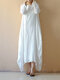 Vintage Asymmetrical Pure Color Long Sleeve Maxi Dresses - White