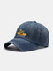 Unisex Washed Distressed Denim Letter Pattern Print Fashion Sunscreen Baseball Cap - Blue
