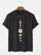 Mens Cartoon Planets  Print 100% Cotton O-Neck Short Sleeve T-Shirt - Black