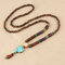 Ethnische blaue Perlen Halskette Long-Style Anhänger Halskette für Damen Männer - 04