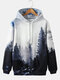 Mens Forest Landscape Printed Casual Drawstring Hoodies With Pouch Pocket - Blue