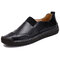Men Hand Stitching Elastic Panels Soft Sole Large Size Casual Leather Shoes - Black