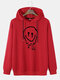 Mens Cotton Funny Face Print Drop Sleeve Casual Drawstring Hoodies - Red